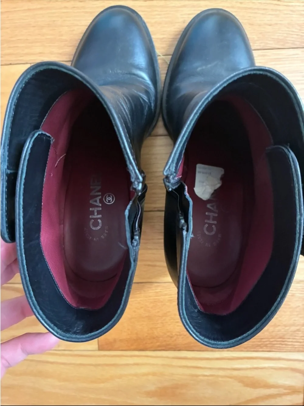 CHANEL Black Leather Ankle Booties with Silver CC Logos